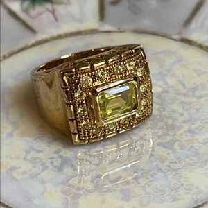 Nadri 18K Gold Plated CZ Lime Green Cocktail Ring